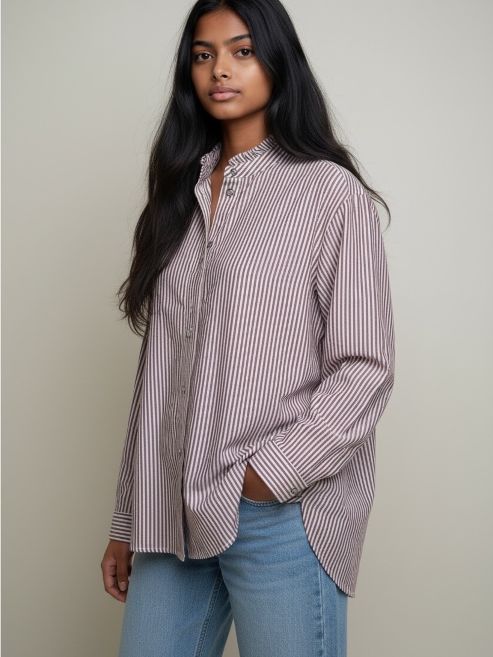 Women's Treasure & Bond Striped Button-Up Shirt in Mauve & White  Size Medium